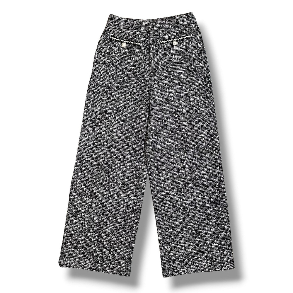Commense NWT Boucle Tweed Black White Heather High Rise Wide Leg Trousers Small